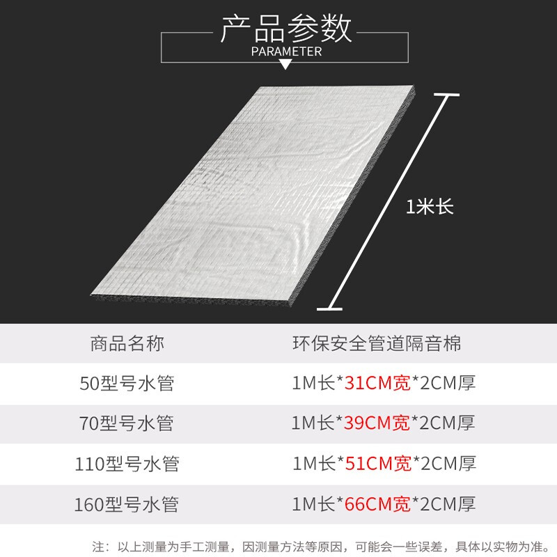 亿派 110下水管道隔音棉 管道隔音材料卫生间排水管消音棉下水道吸音棉保温隔热棉自粘 160型管【1CM厚】